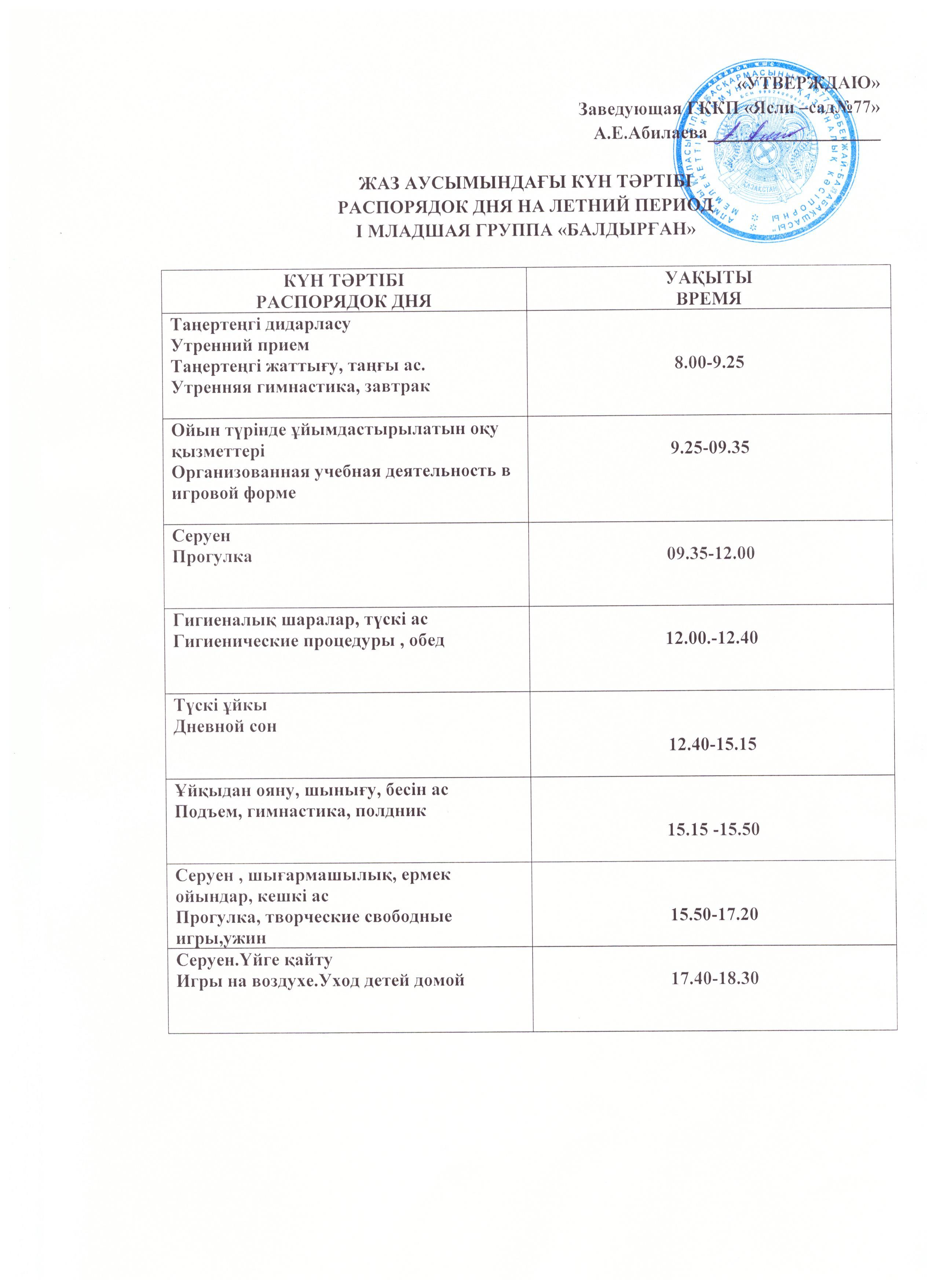 Режим дня в летний период