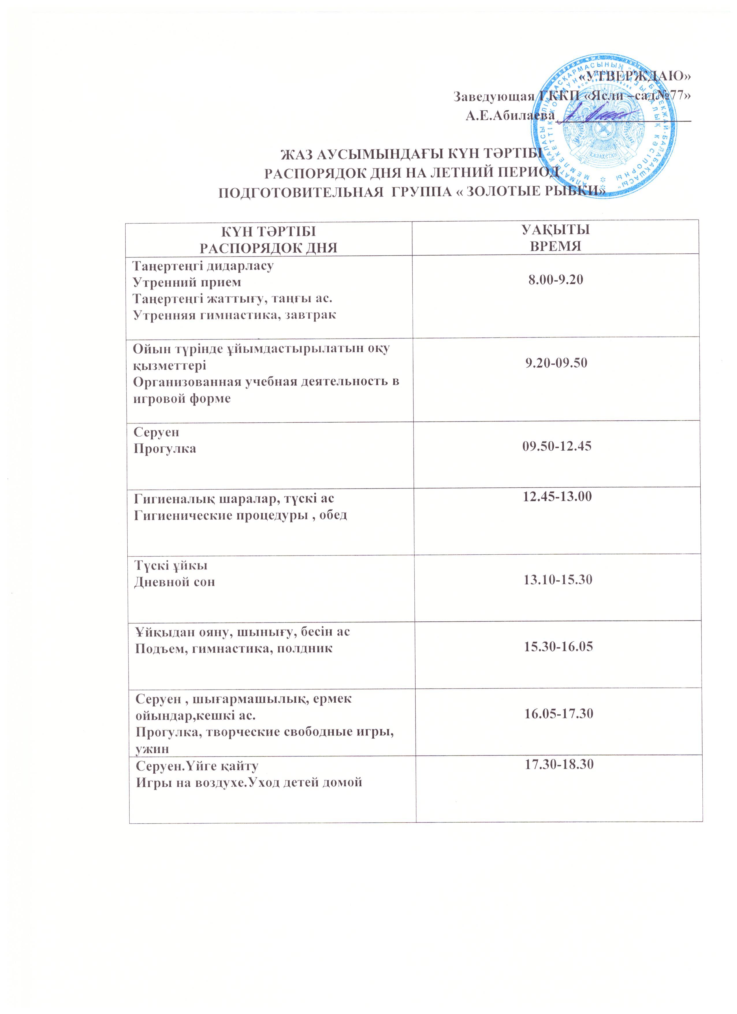 Режим дня в летний период