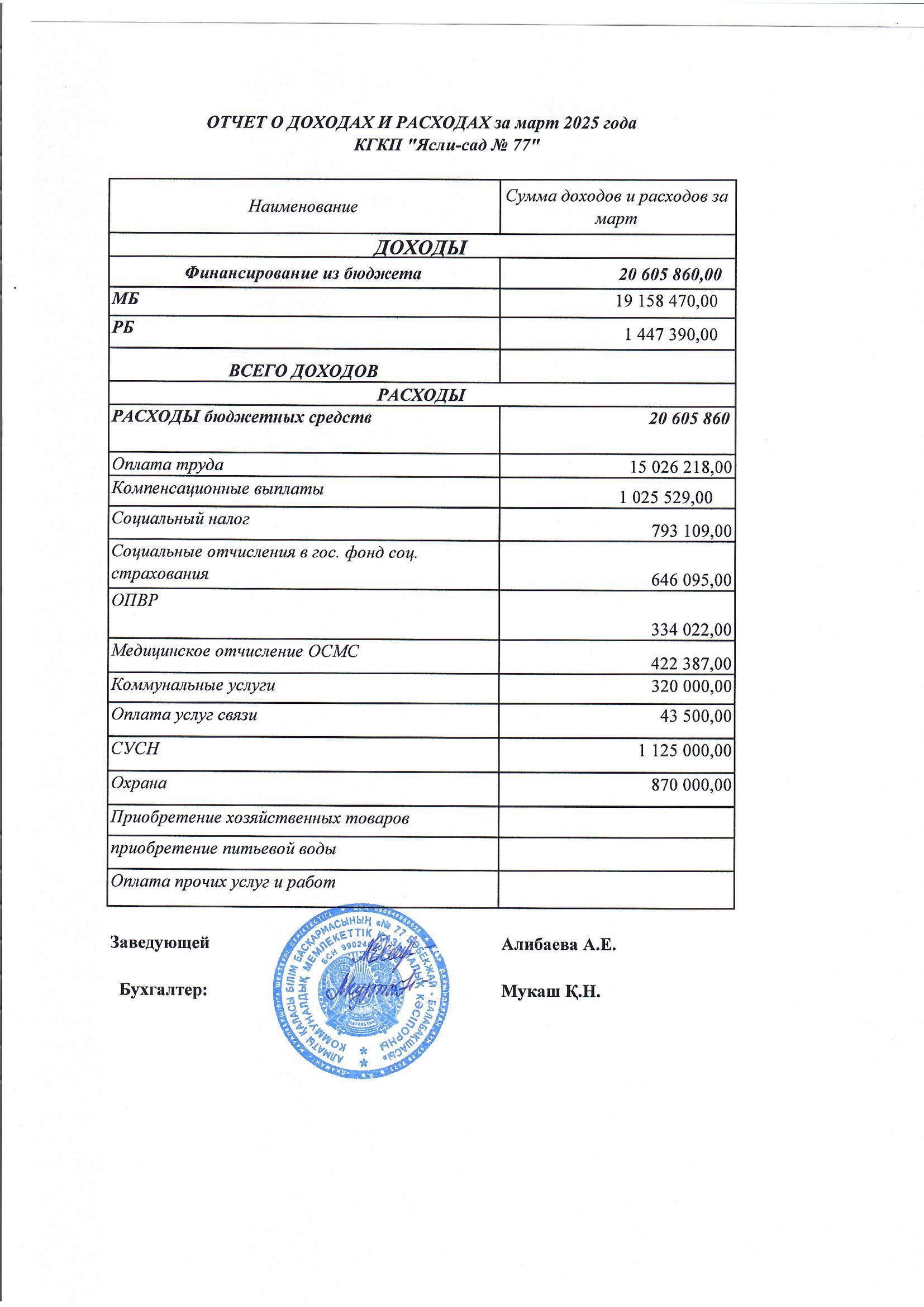 Отчет о расходах и доходах за 03.2025г