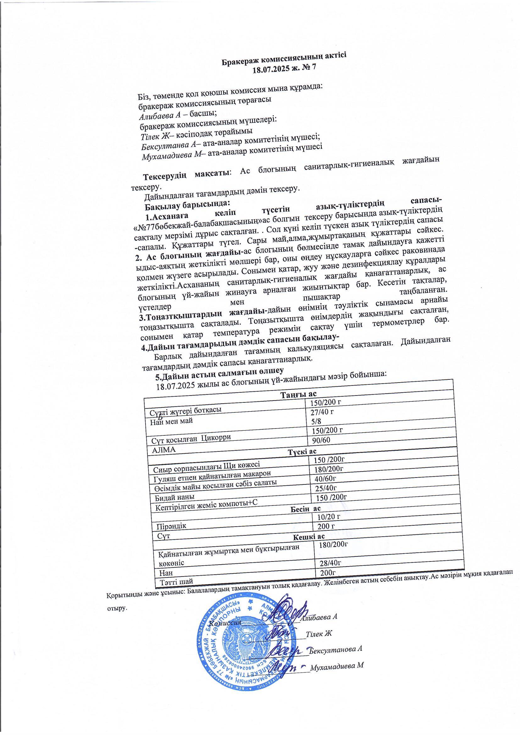 Бракераж актісі , Хаттама №7