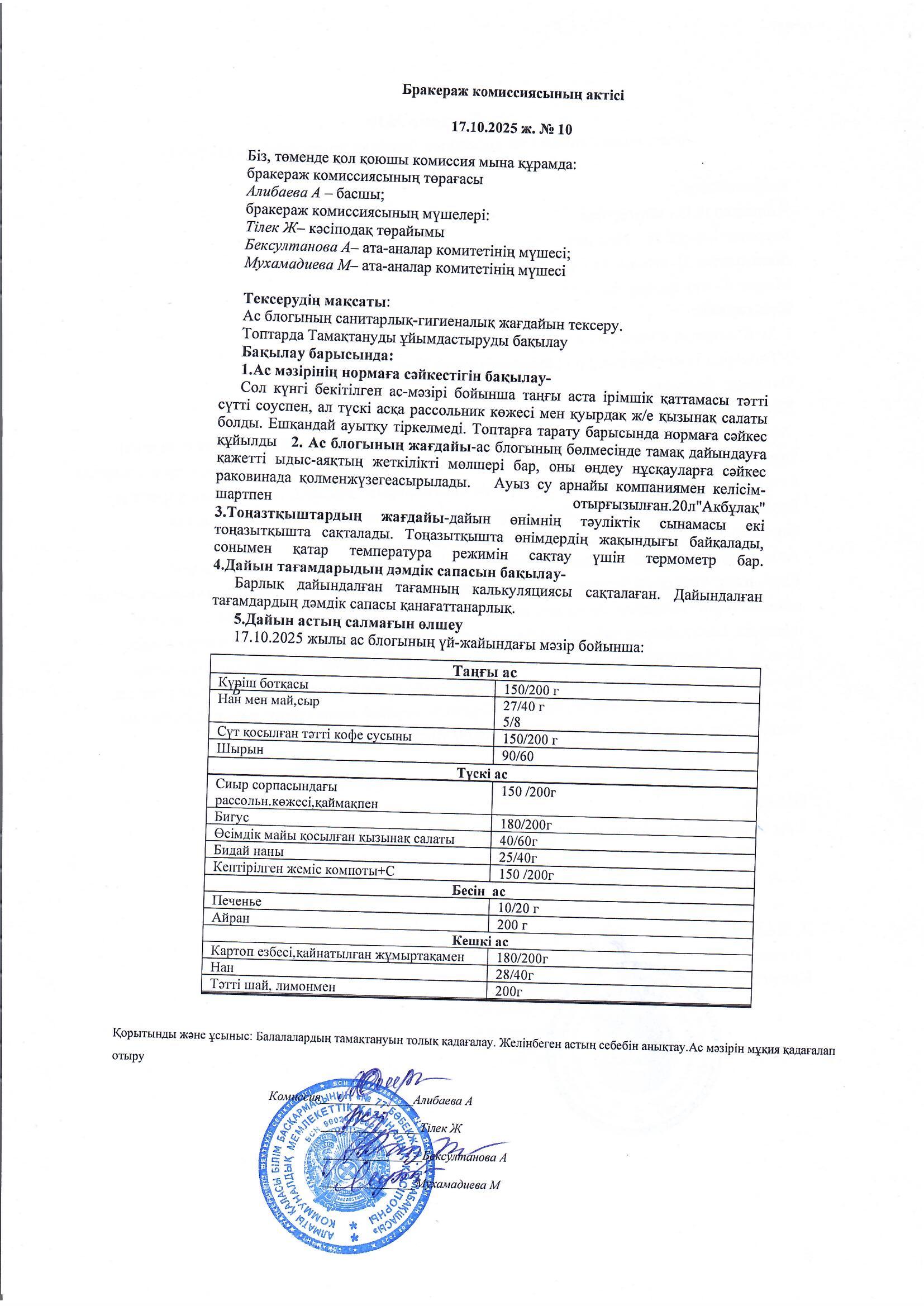 Бракераж актісі , Хаттама №10